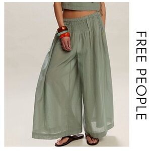 ♥️SALE♥️AMAZING FREE PEOPLE Rising Sun Pants L Lily Pad Billowy Wide-Leg Pant